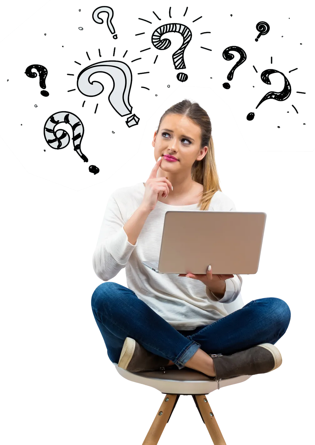Pourquoi choisir Clickzou — femme réfléchissant à son projet web